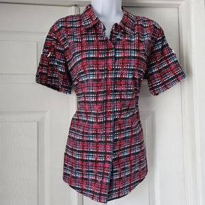 Vintage 80s plaid button up blouse